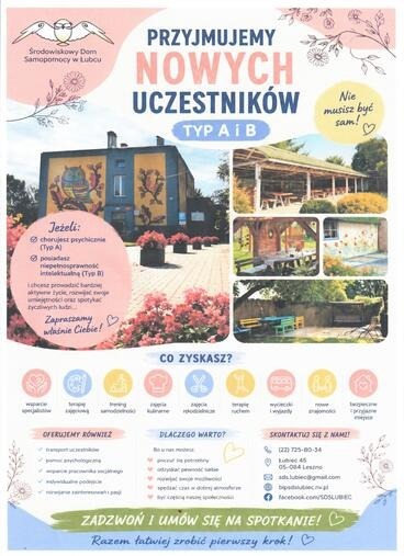 Środowiskowy Dom Samopomocy w Łubcu - przyjęcia nowych uczestnik&oacute;w Typ A i B