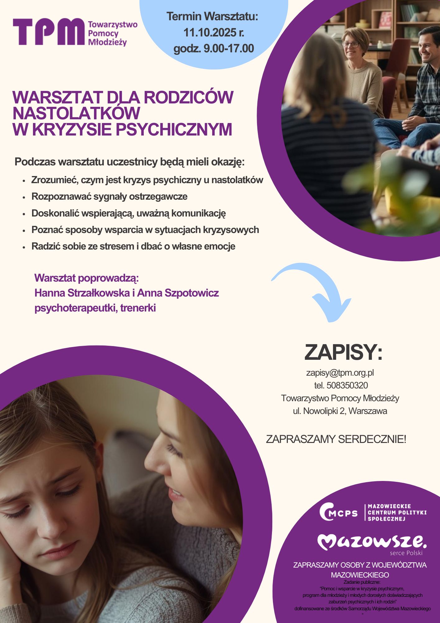 11.10.2025 - termin warsztatu dla rodzic&oacute;w nastolatk&oacute;w w&nbsp;kryzysie psychicznym