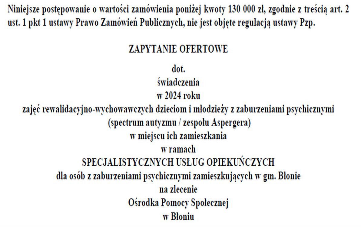 Zdjęcie do Zapytanie ofertowe na świadczenie w 2024 roku SUO